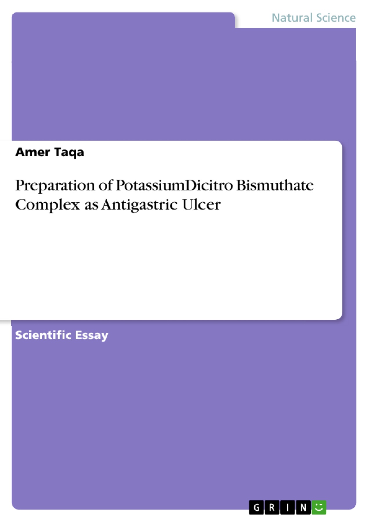 Preparation of PotassiumDicitro Bismuthate Complex as Antigastric Ulcer