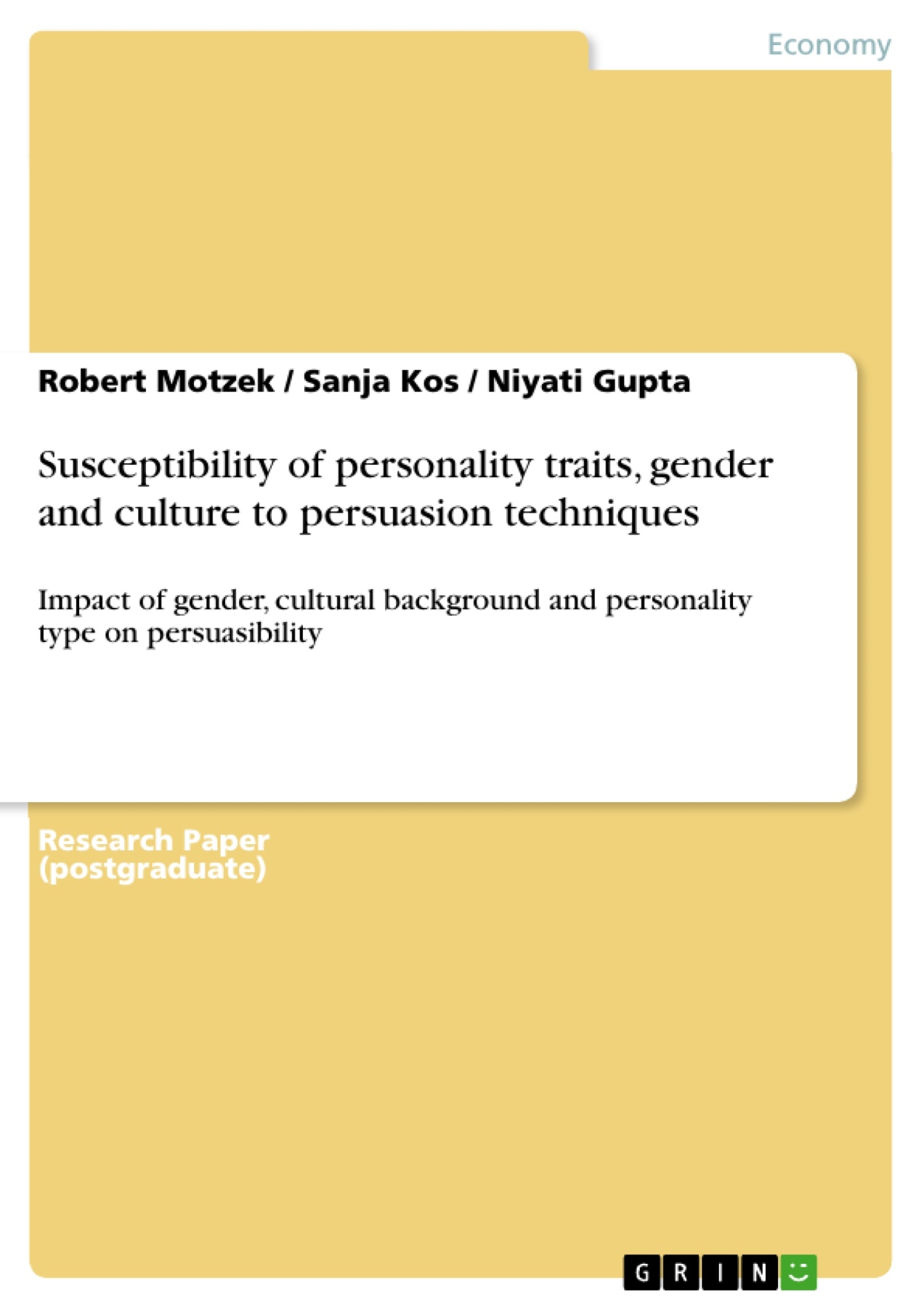 Susceptibility of personality traits, gender and culture to persuasion techniques